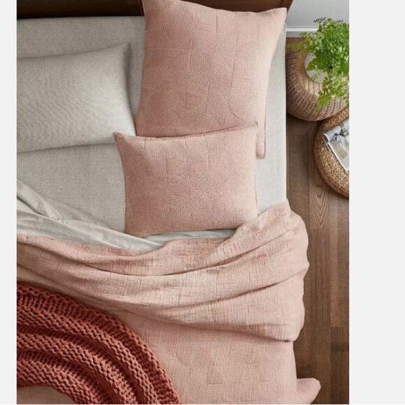 Oake Faux Embroidery Geo Stitch Cotton Coverlet, Terracotta, King MRSP 280 - Picture 1 of 2